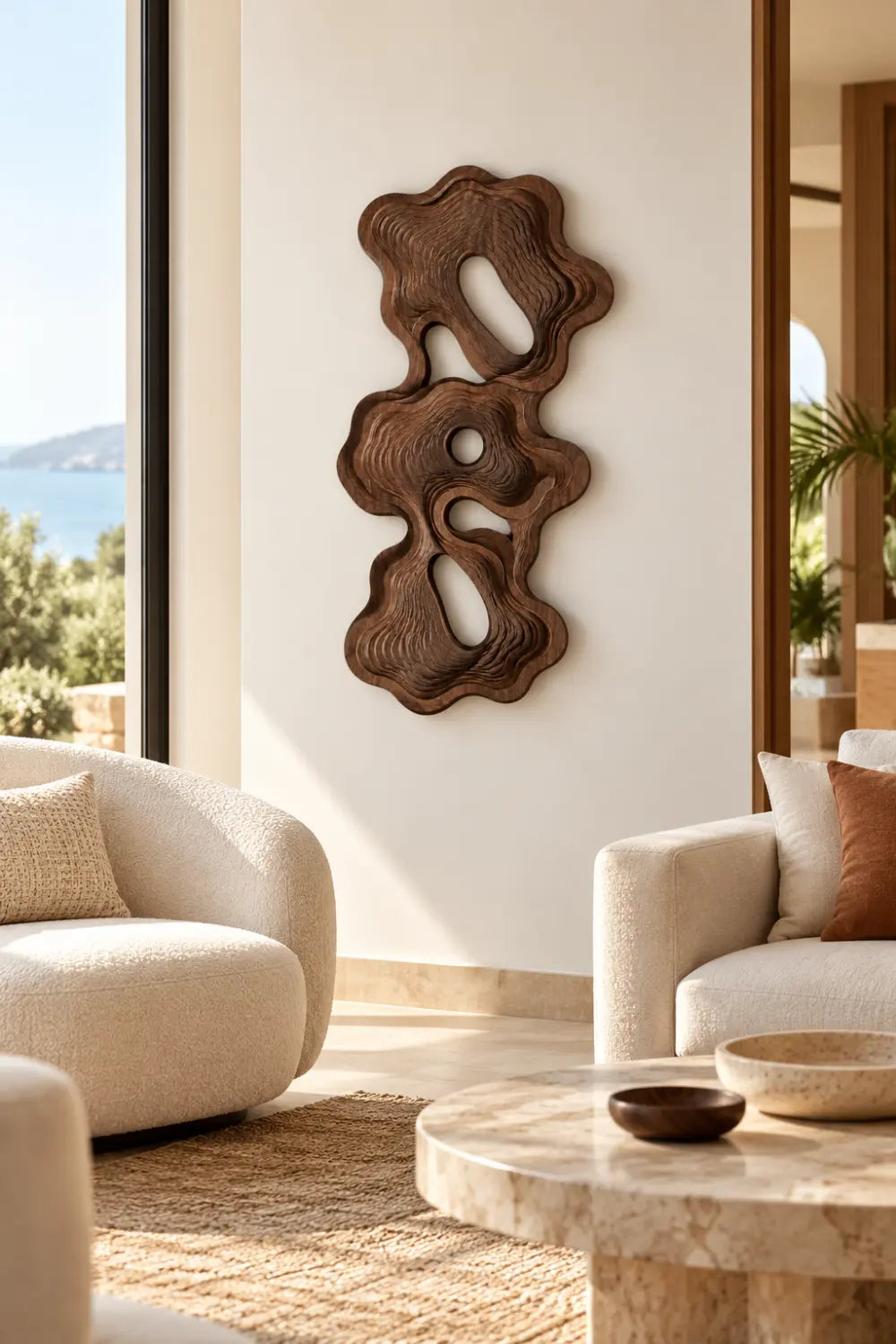 Modern Topographic Layered Wood Wall Art | Carved Abstract Relief Panel
