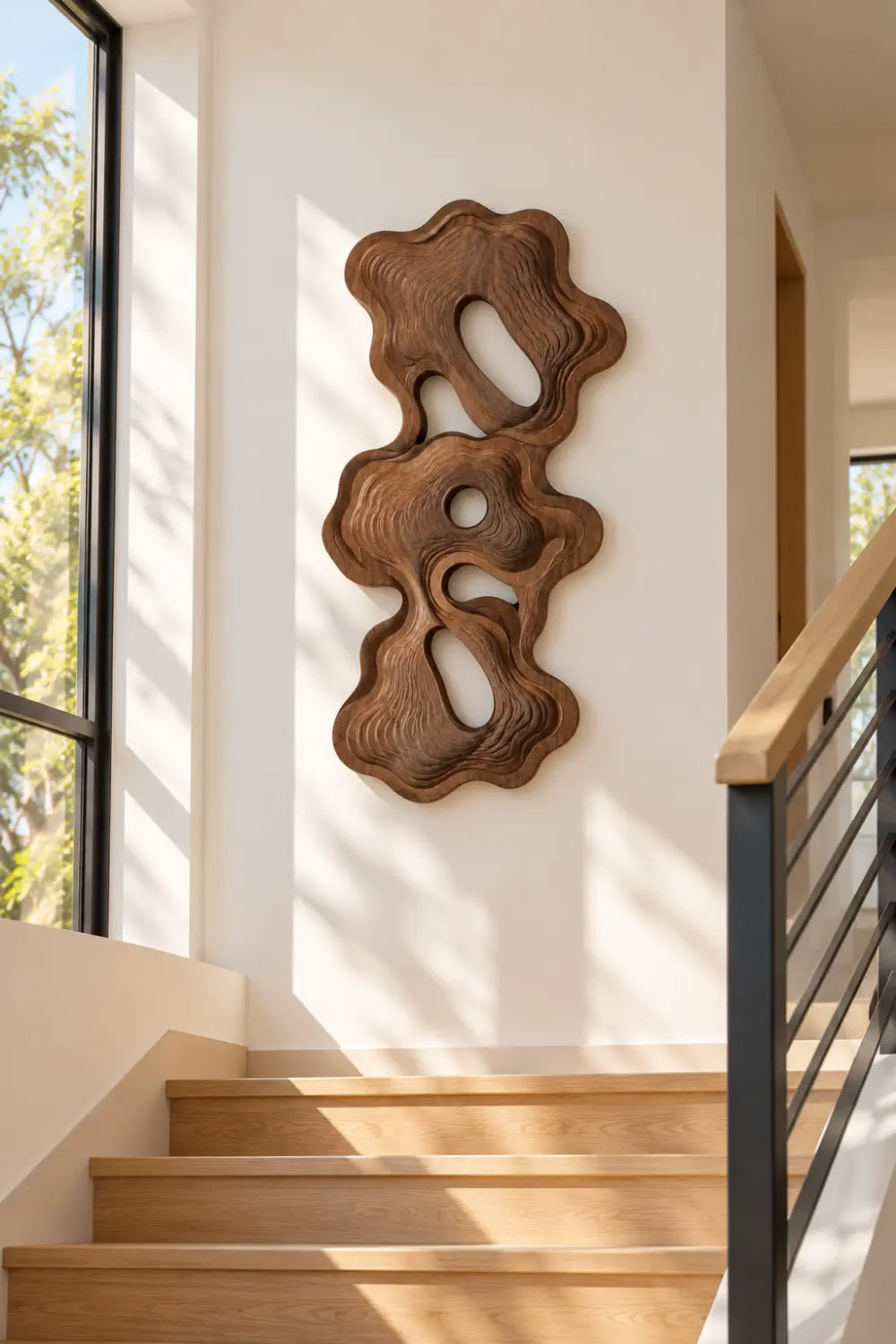 Modern Topographic Layered Wood Wall Art | Carved Abstract Relief Panel