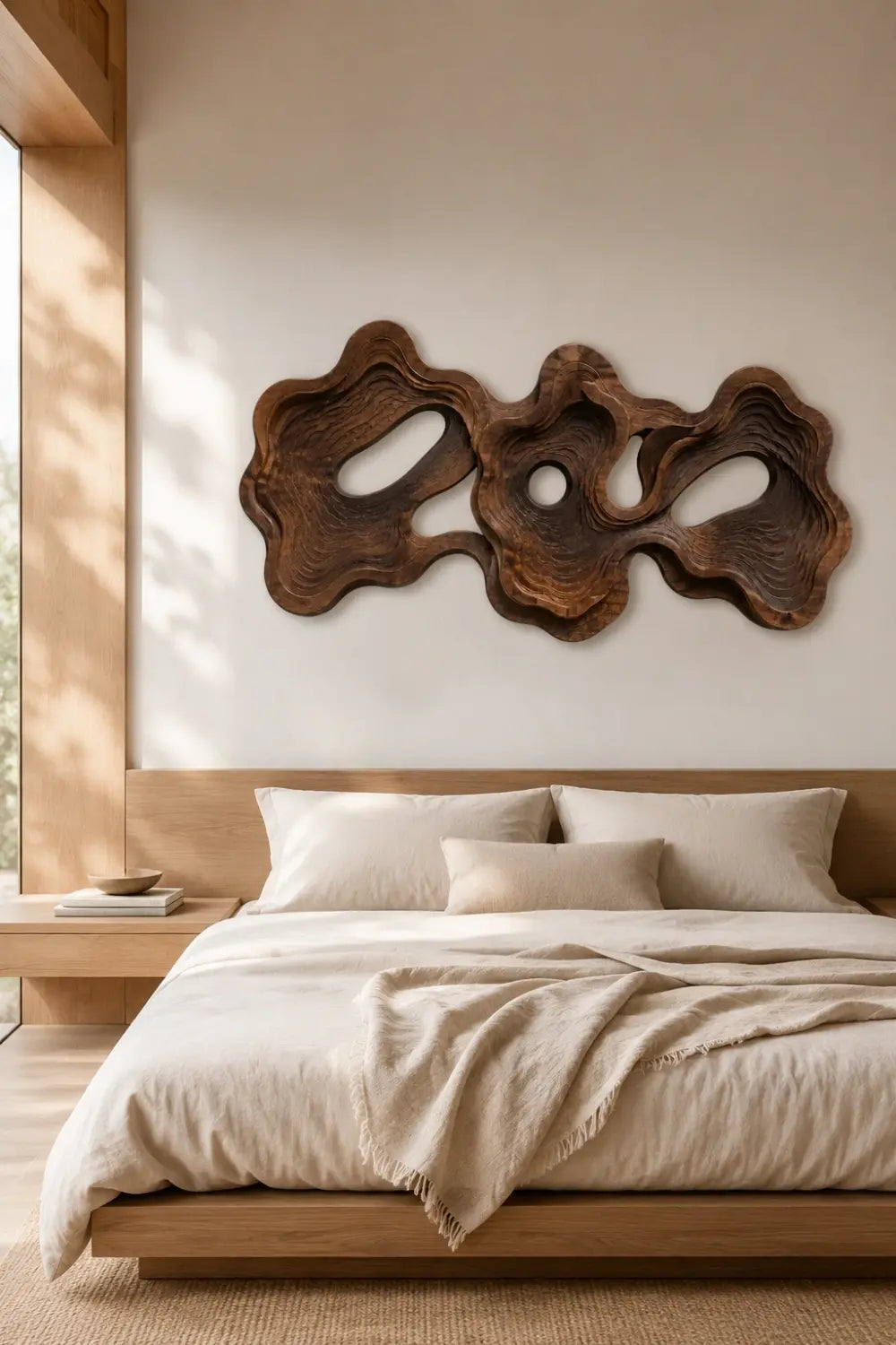 Modern Topographic Layered Wood Wall Art | Carved Abstract Relief Panel