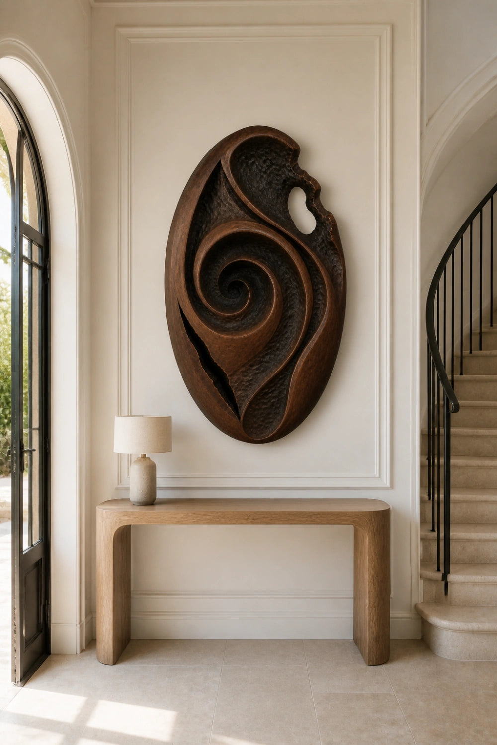 Wood Wall Medallion Relief Sculpture | Modern Radial Texture Art Decor