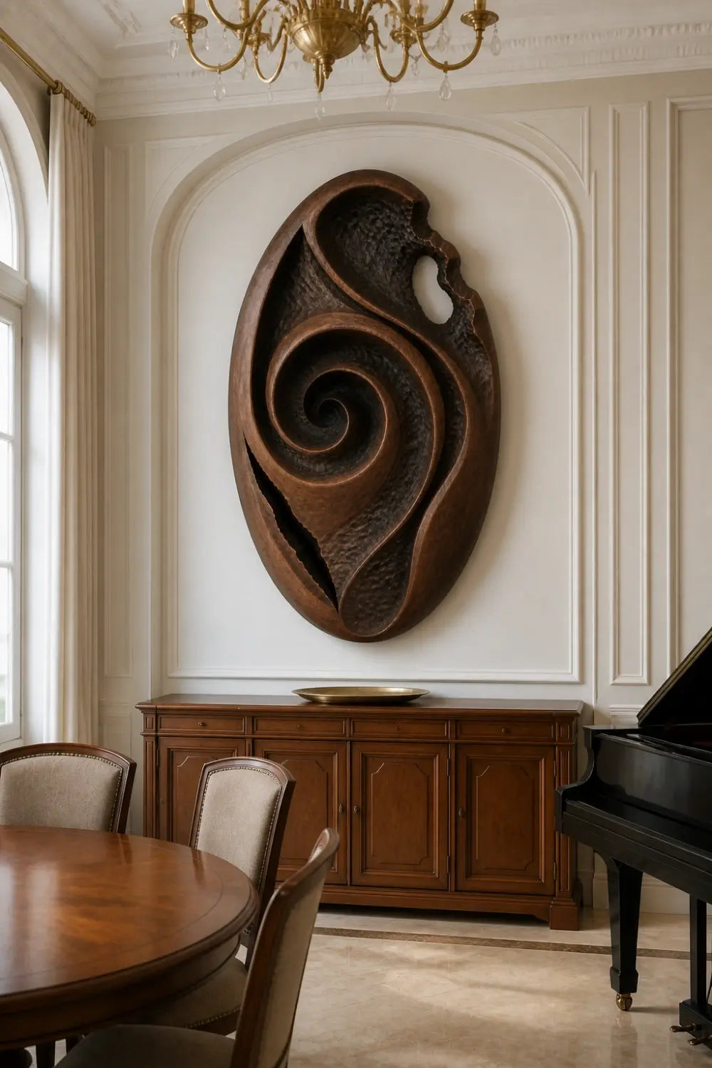 Wood Wall Medallion Relief Sculpture | Modern Radial Texture Art Decor