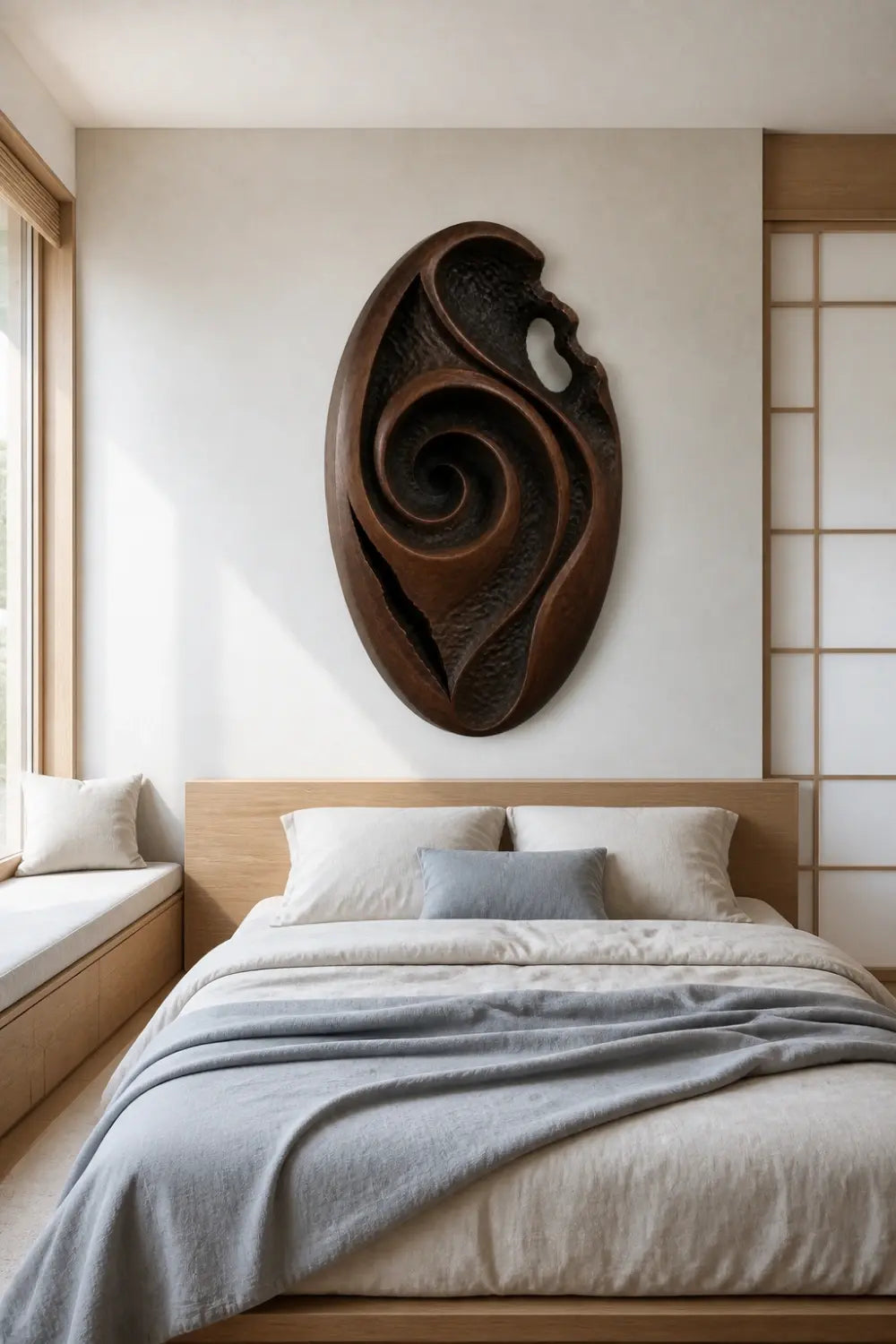 Wood Wall Medallion Relief Sculpture | Modern Radial Texture Art Decor