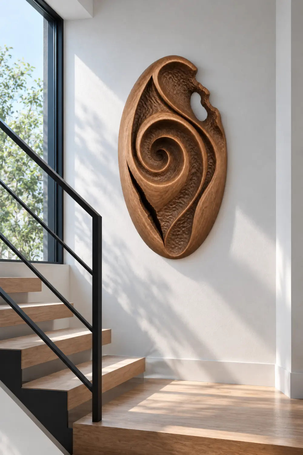 Wood Wall Medallion Relief Sculpture | Modern Radial Texture Art Decor