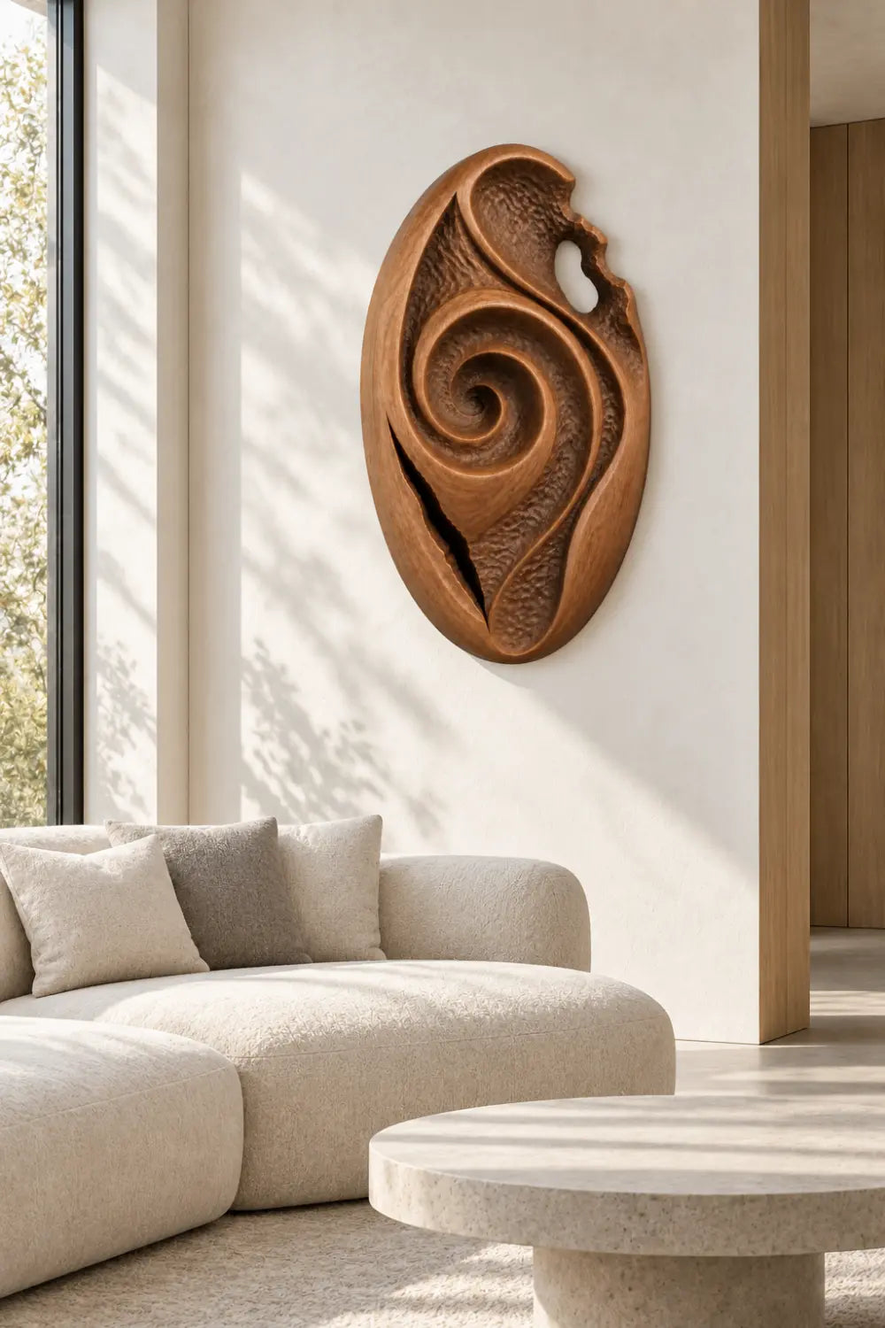 Wood Wall Medallion Relief Sculpture | Modern Radial Texture Art Decor