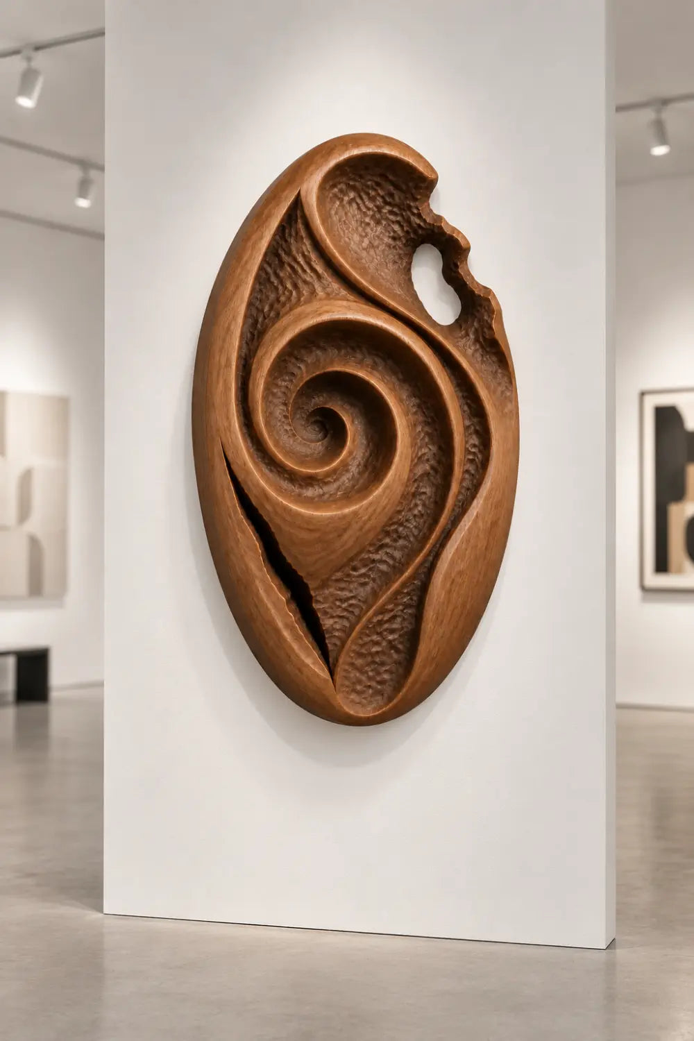 Wood Wall Medallion Relief Sculpture | Modern Radial Texture Art Decor