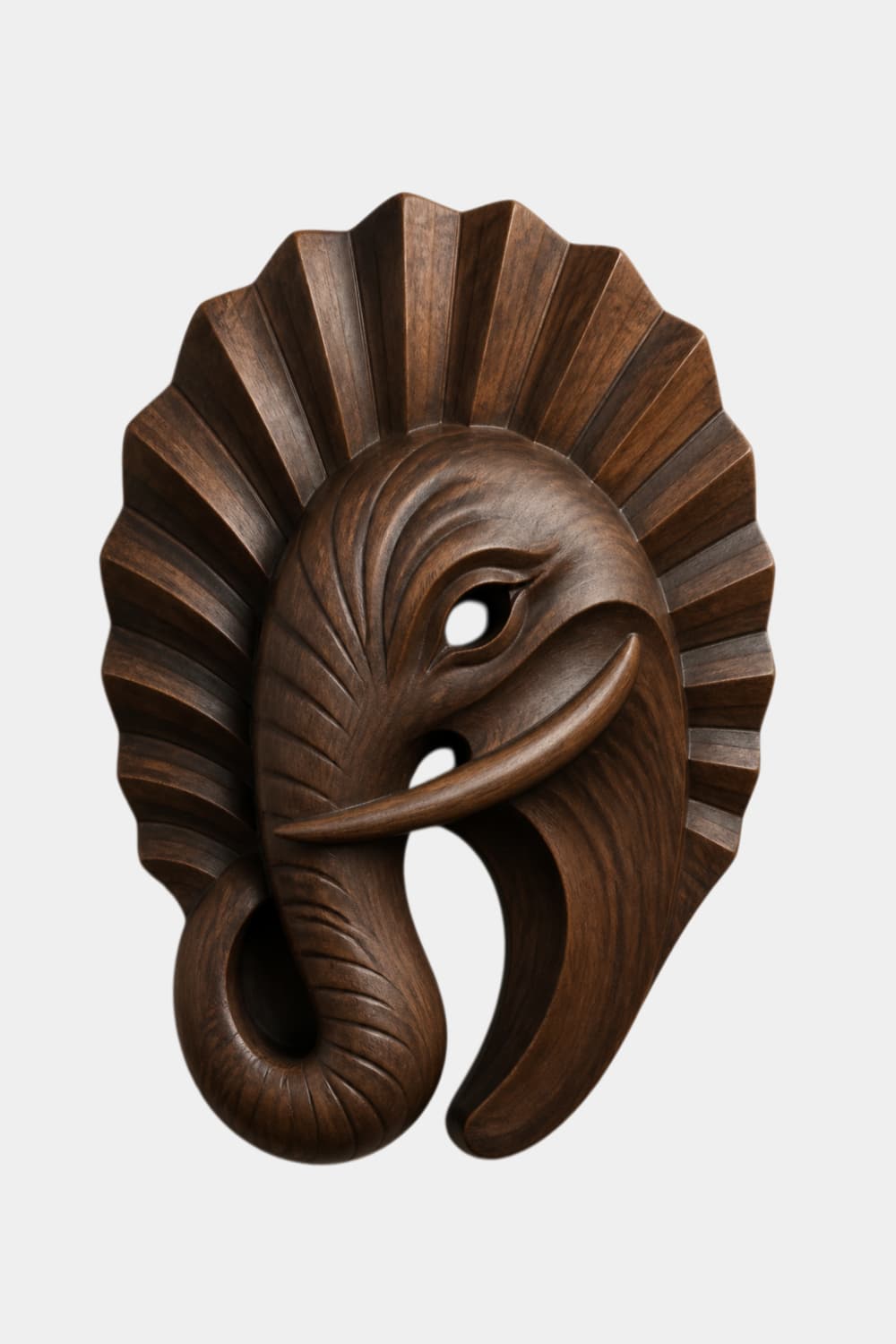 Art Deco Wooden Elephant Wall Sculpture | Carved Fluted Relief Decor