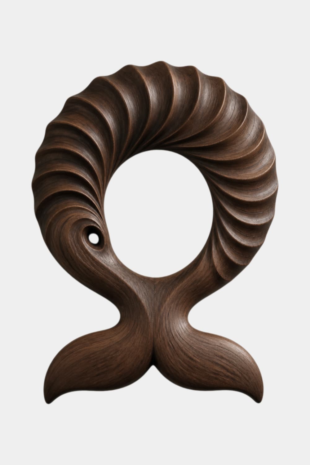 Abstract Wooden Whale Tail Wall Sculpture | Ribbed Loop Relief Art Decor