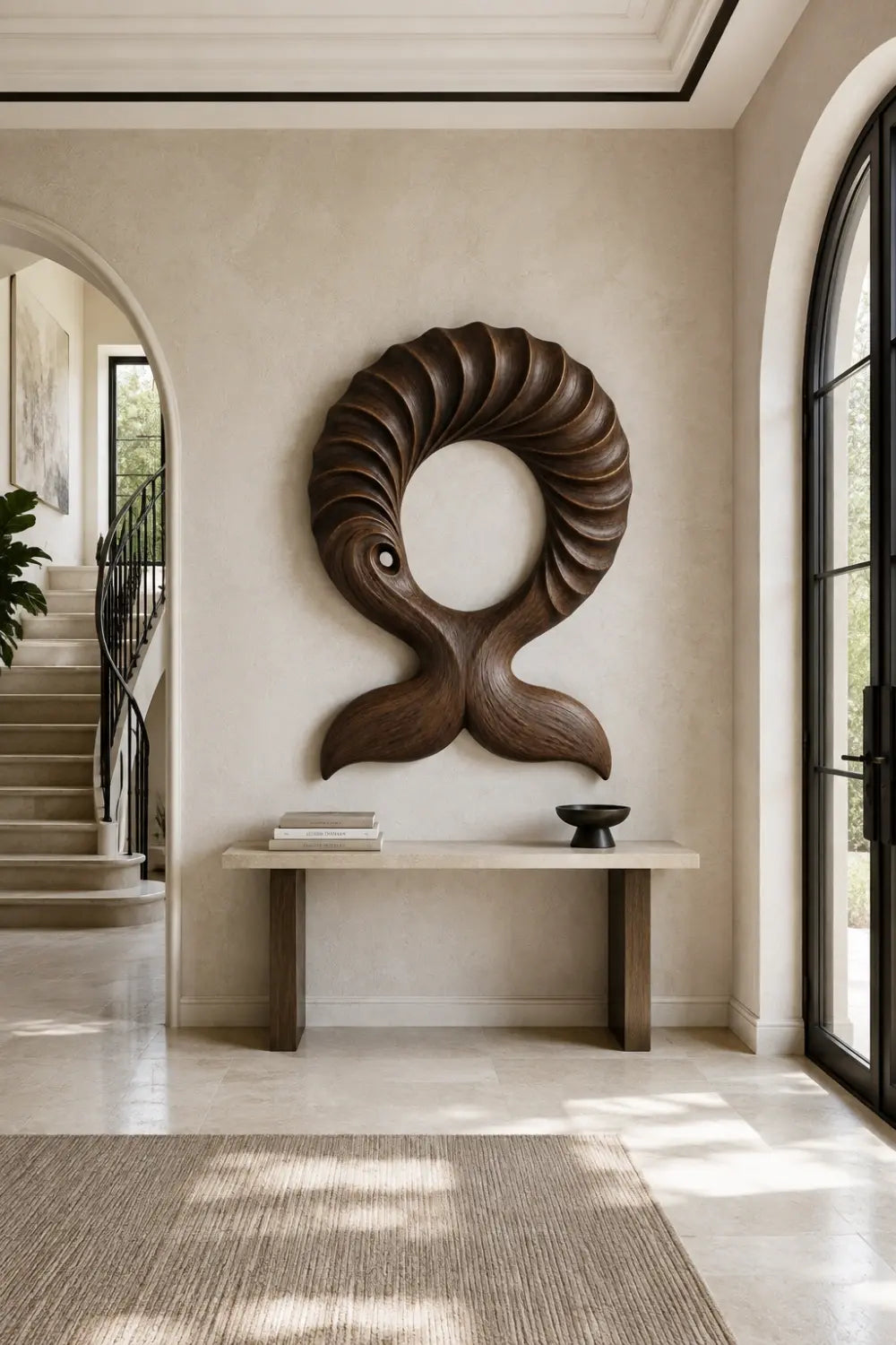 Abstract Wooden Whale Tail Wall Sculpture | Ribbed Loop Relief Art Decor