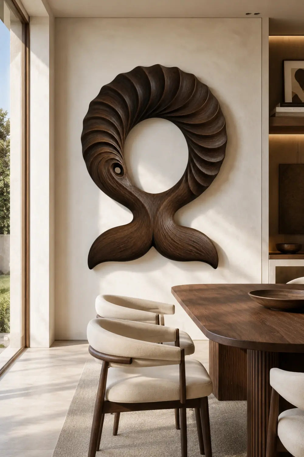 Abstract Wooden Whale Tail Wall Sculpture | Ribbed Loop Relief Art Decor