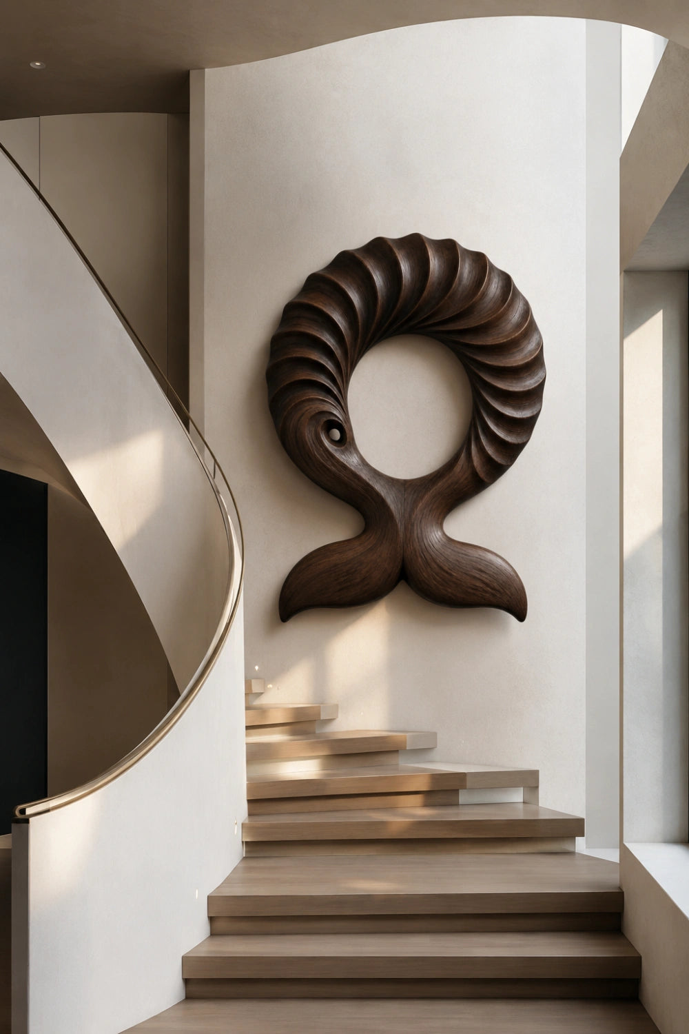 Abstract Wooden Whale Tail Wall Sculpture | Ribbed Loop Relief Art Decor