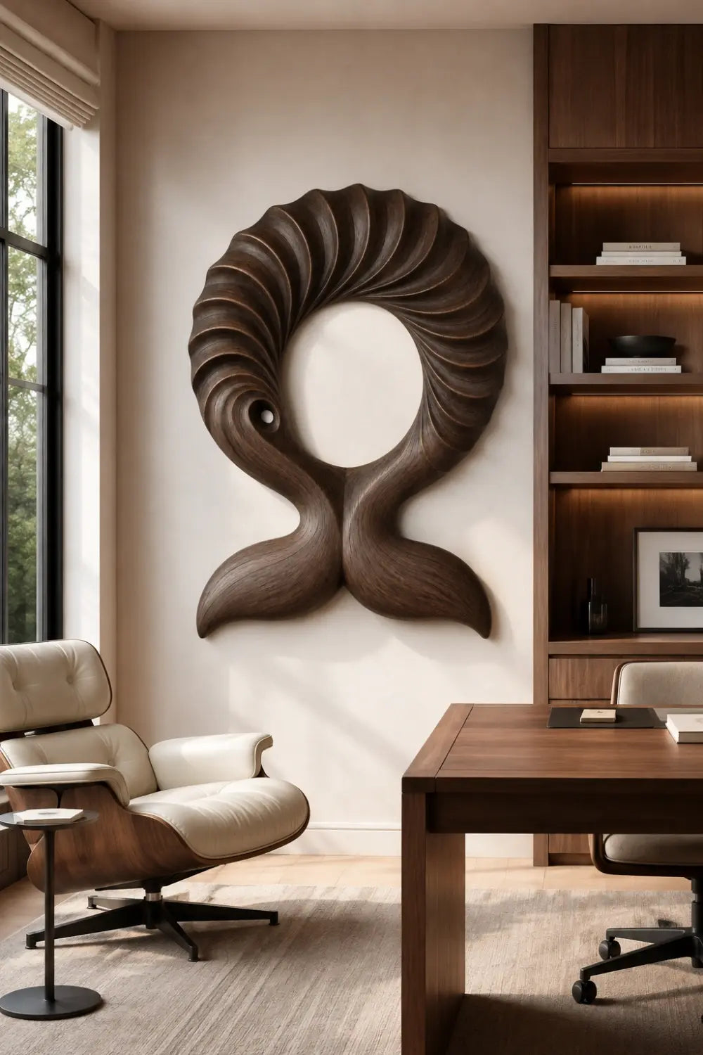Abstract Wooden Whale Tail Wall Sculpture | Ribbed Loop Relief Art Decor