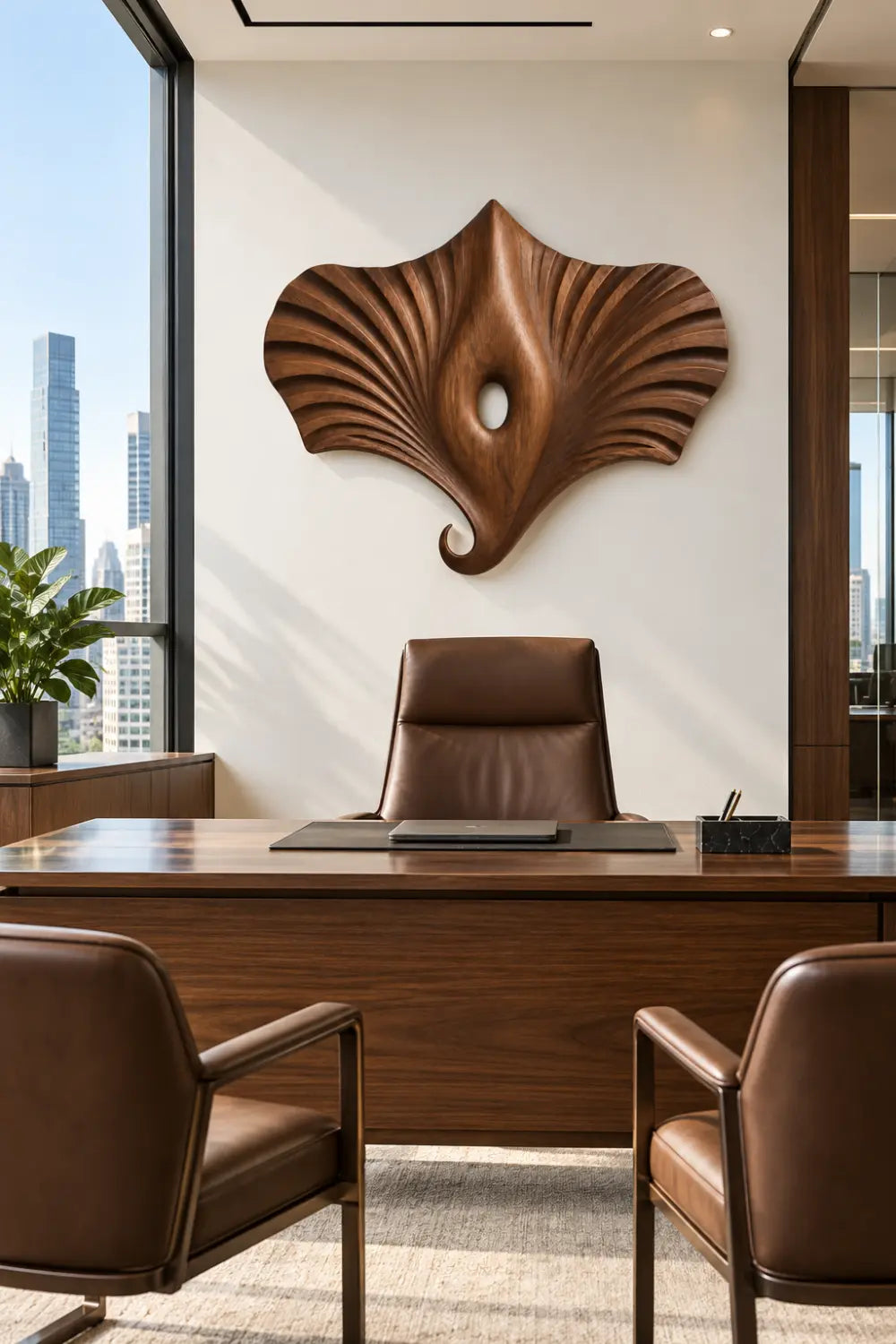 Modern Wooden Manta Ray Wall Sculpture | Carved Winged Oceanic Relief Decor