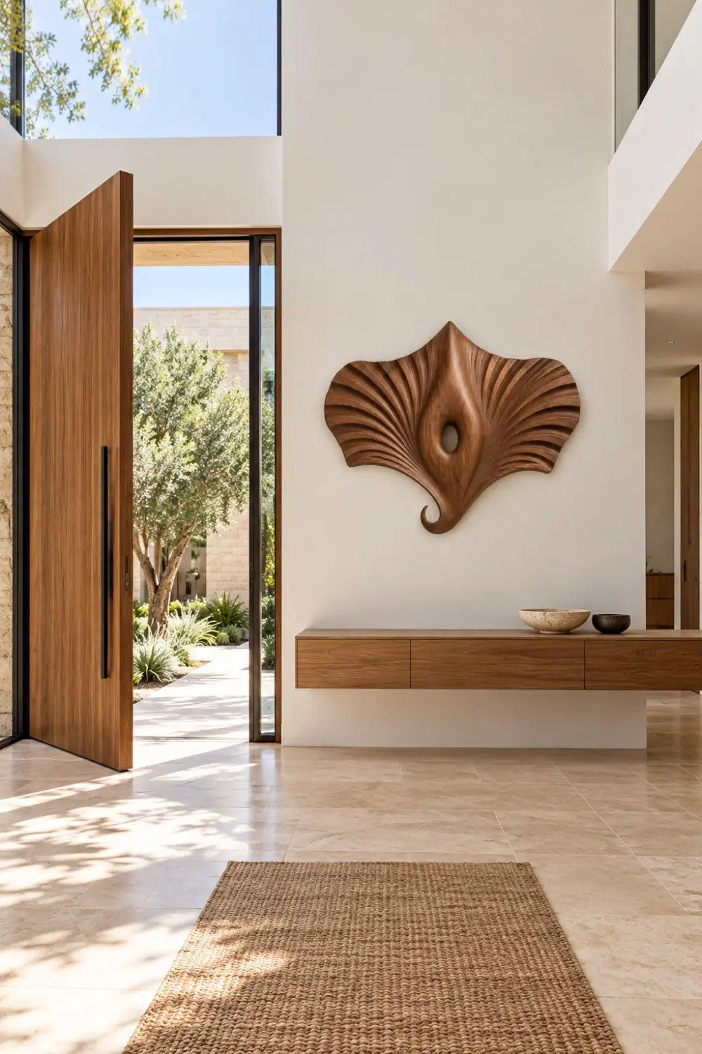 Modern Wooden Manta Ray Wall Sculpture | Carved Winged Oceanic Relief Decor