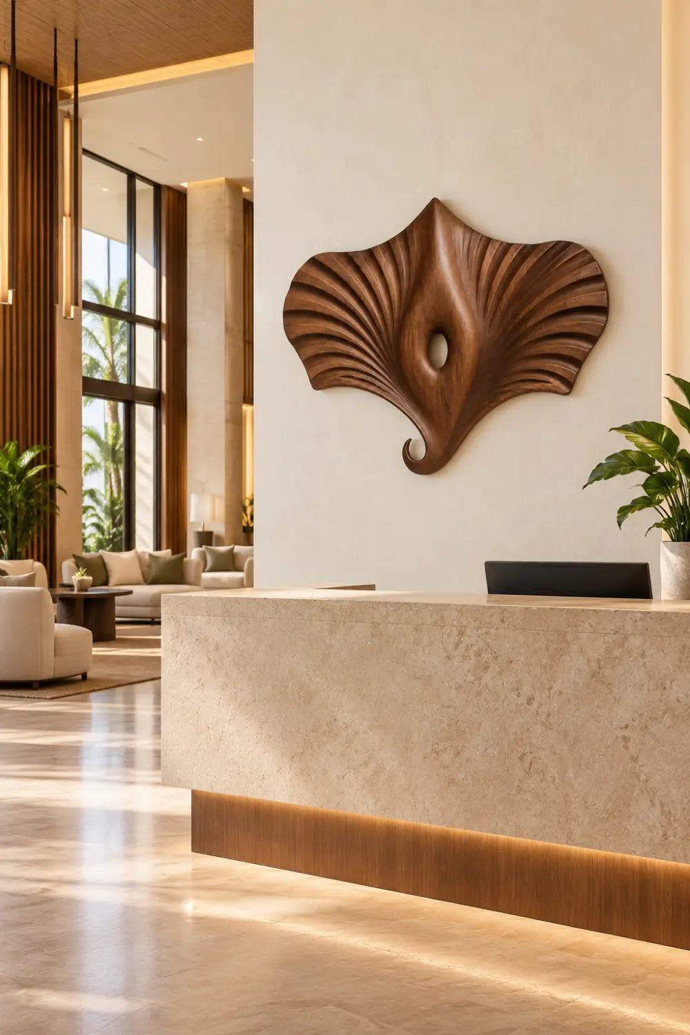 Modern Wooden Manta Ray Wall Sculpture | Carved Winged Oceanic Relief Decor