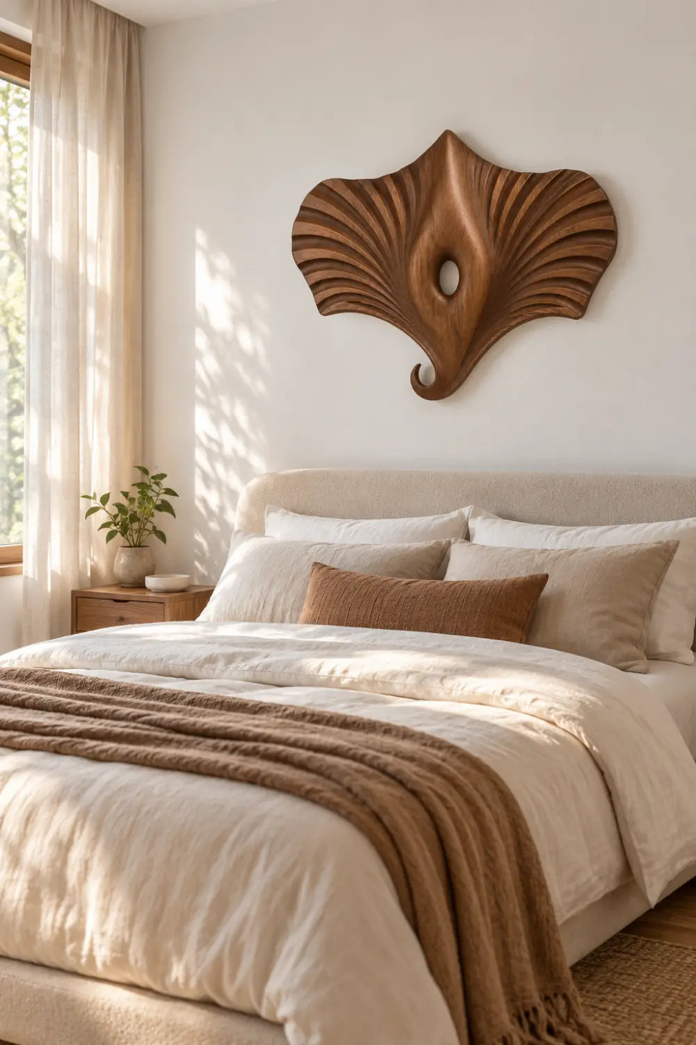 Modern Wooden Manta Ray Wall Sculpture | Carved Winged Oceanic Relief Decor