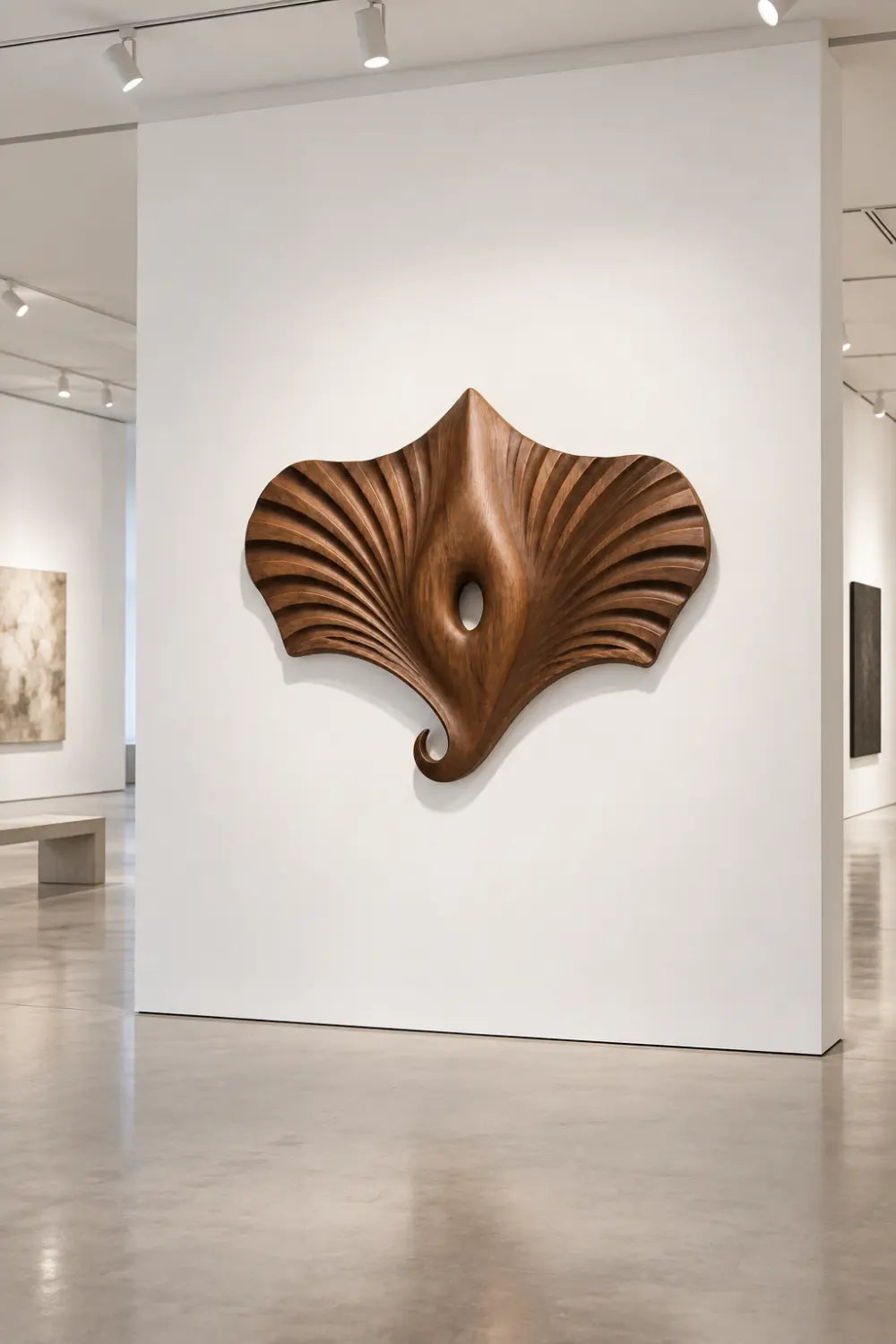 Modern Wooden Manta Ray Wall Sculpture | Carved Winged Oceanic Relief Decor