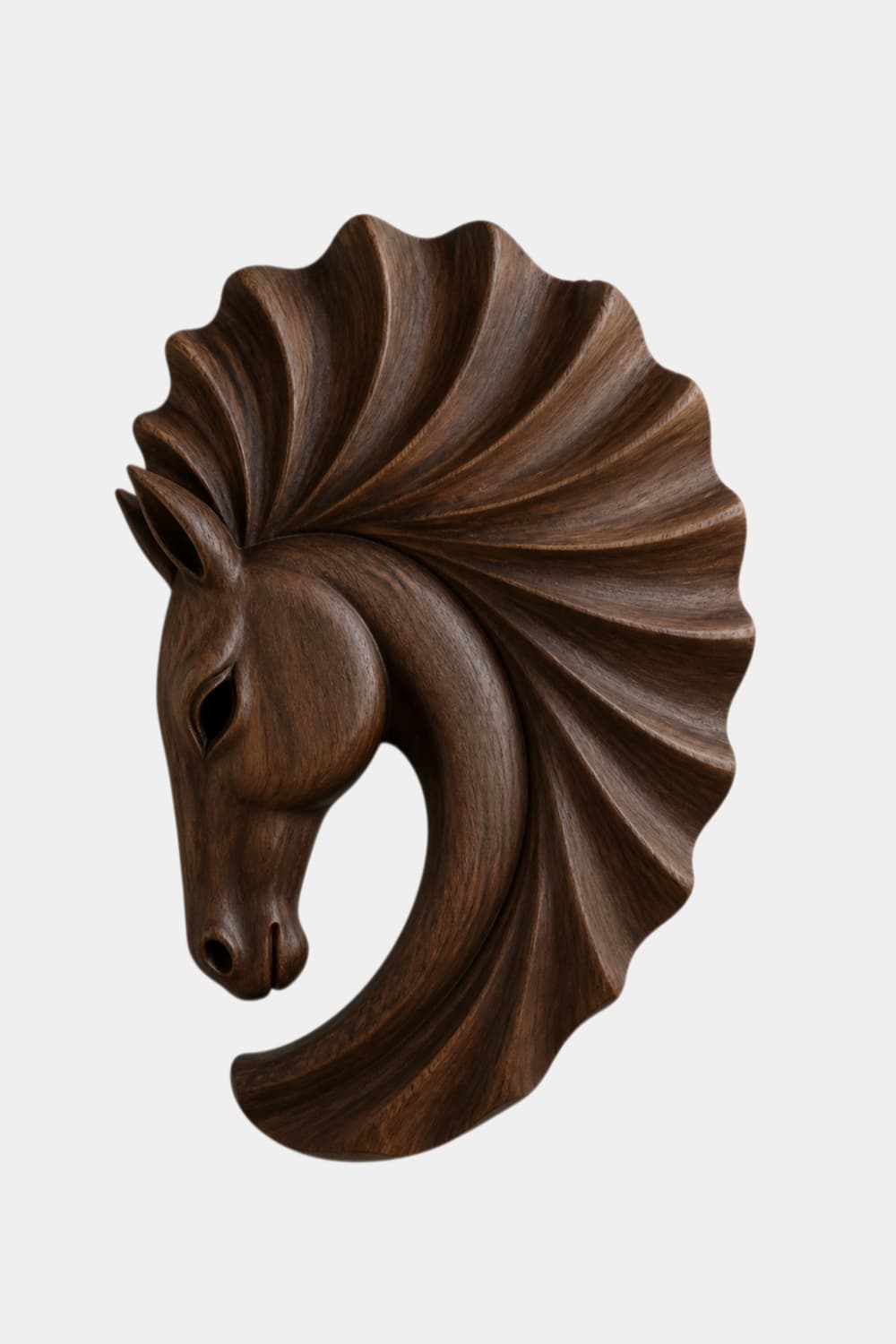 Carved Wooden Horse Head Wall Sculpture | Scalloped Equine Relief Decor