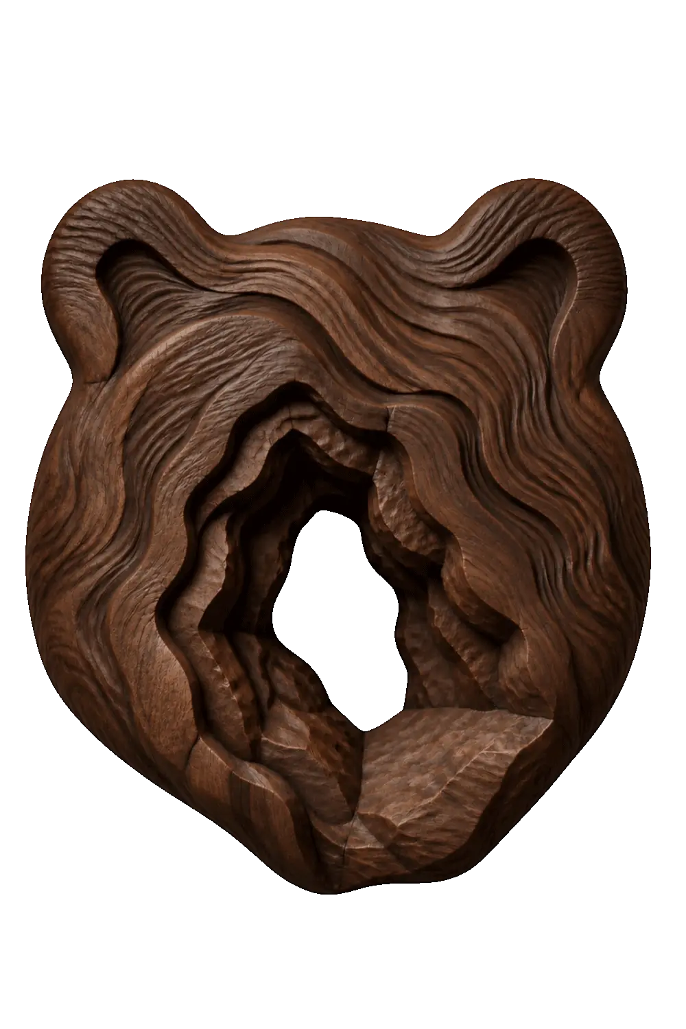 Carved Wooden Bear Head Wall Sculpture | Rustic Layered Wildlife Relief Decor