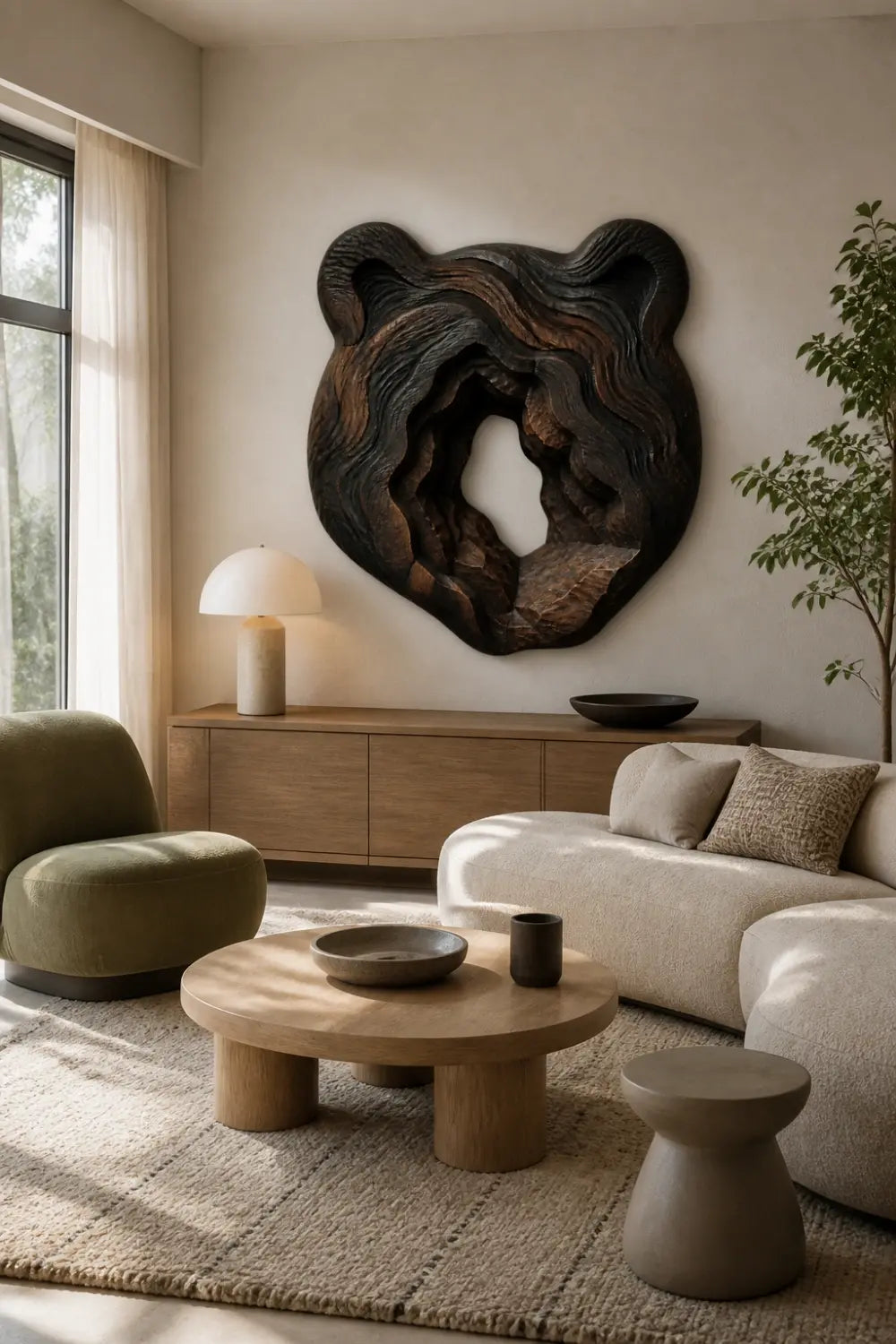 Carved Wooden Bear Head Wall Sculpture | Rustic Layered Wildlife Relief Decor