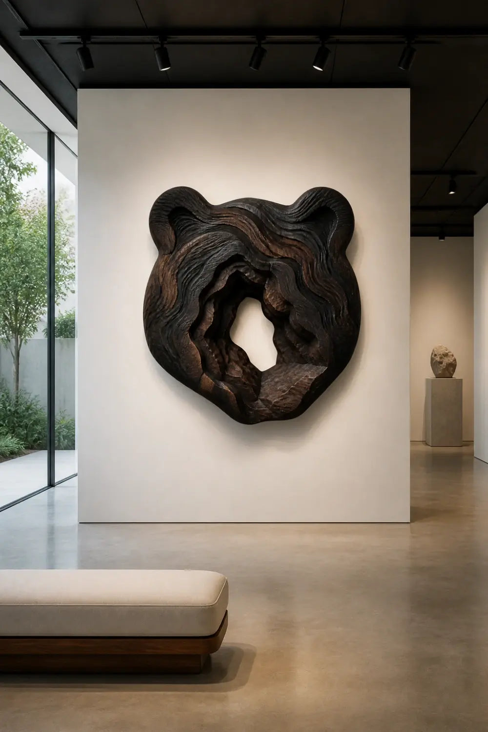 Carved Wooden Bear Head Wall Sculpture | Rustic Layered Wildlife Relief Decor