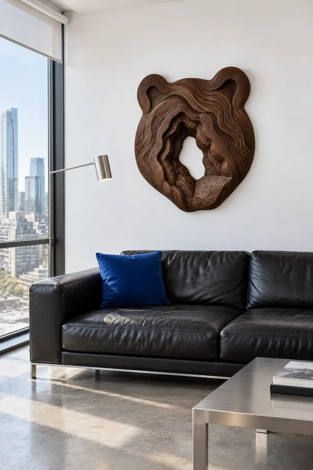 Carved Wooden Bear Head Wall Sculpture | Rustic Layered Wildlife Relief Decor