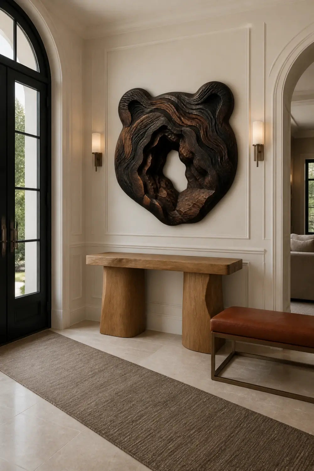 Carved Wooden Bear Head Wall Sculpture | Rustic Layered Wildlife Relief Decor