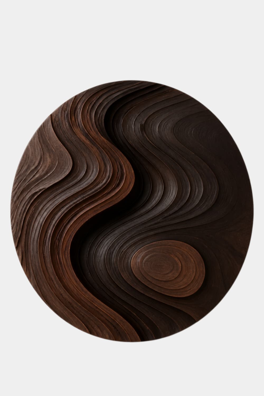 Zen Circular Wood Wall Art Sculpture | Flowing Contour Relief Decor Plaque
