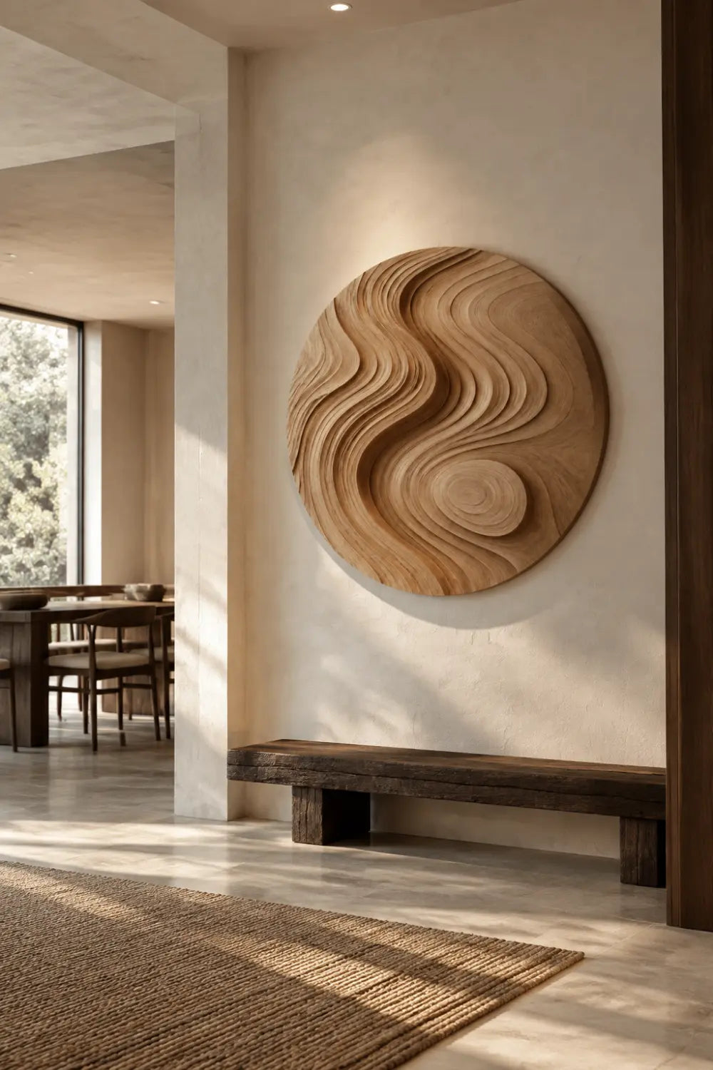 Zen Circular Wood Wall Art Sculpture | Flowing Contour Relief Decor Plaque