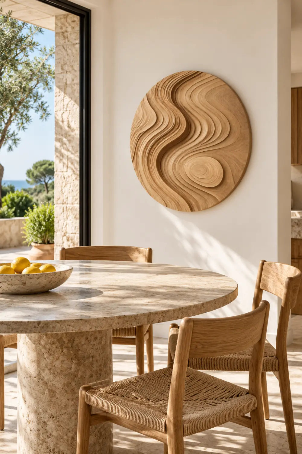 Zen Circular Wood Wall Art Sculpture | Flowing Contour Relief Decor Plaque