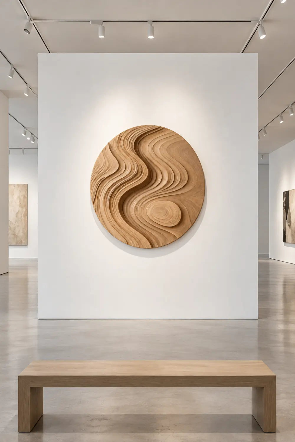 Zen Circular Wood Wall Art Sculpture | Flowing Contour Relief Decor Plaque