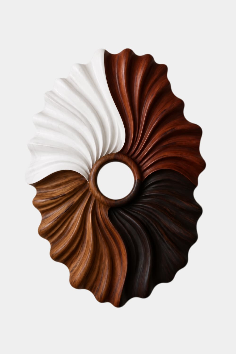 Multi-Tone Wooden Oval Wall Sculpture | Dual Color Sunburst Relief Decor