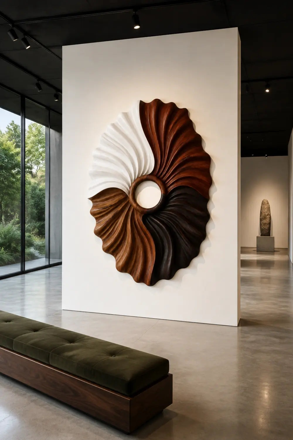 Multi-Tone Wooden Oval Wall Sculpture | Dual Color Sunburst Relief Decor