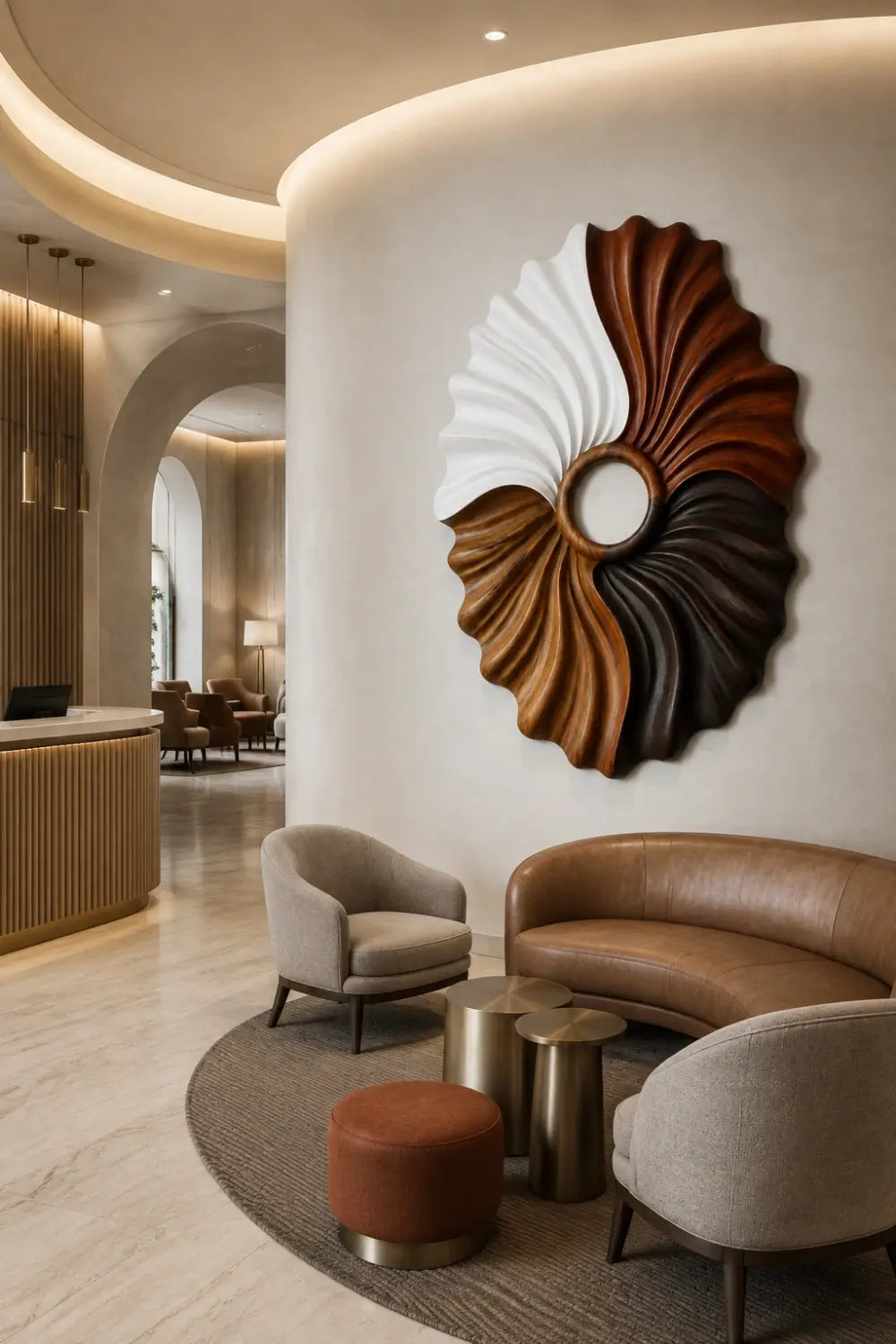 Multi-Tone Wooden Oval Wall Sculpture | Dual Color Sunburst Relief Decor
