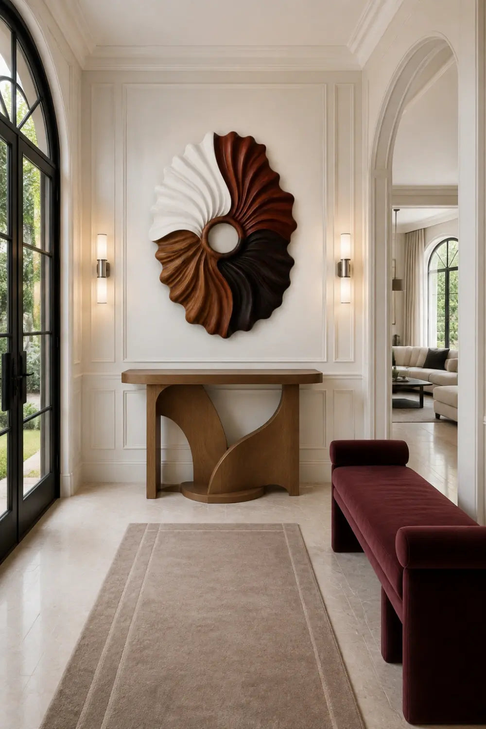 Multi-Tone Wooden Oval Wall Sculpture | Dual Color Sunburst Relief Decor