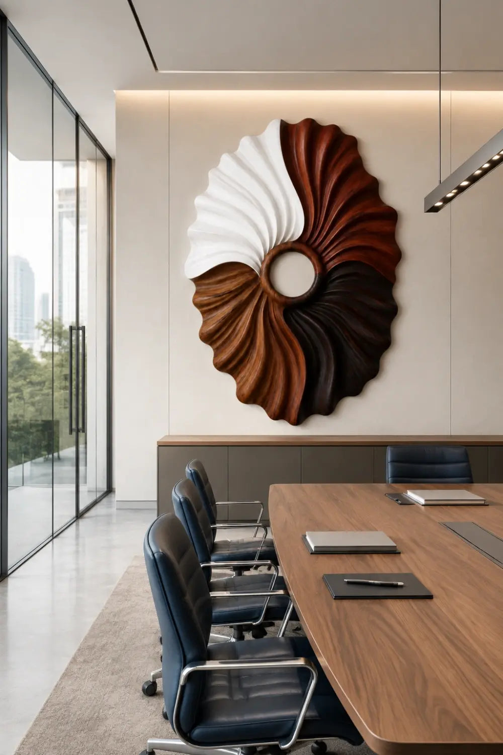 Multi-Tone Wooden Oval Wall Sculpture | Dual Color Sunburst Relief Decor