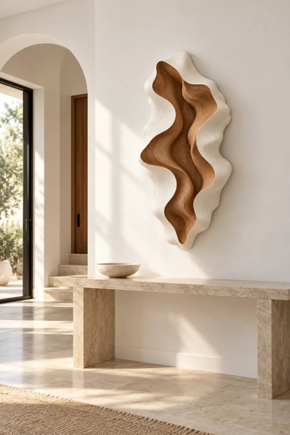 Biomorphic Carved Wooden Wall Sculpture | Modern 3D Relief Wave Art Home Decor