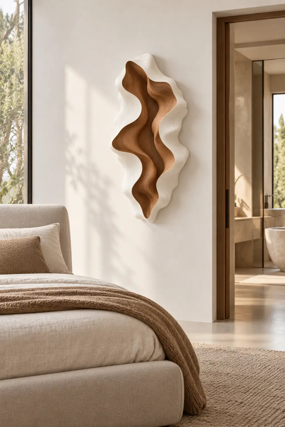Biomorphic Carved Wooden Wall Sculpture | Modern 3D Relief Wave Art Home Decor