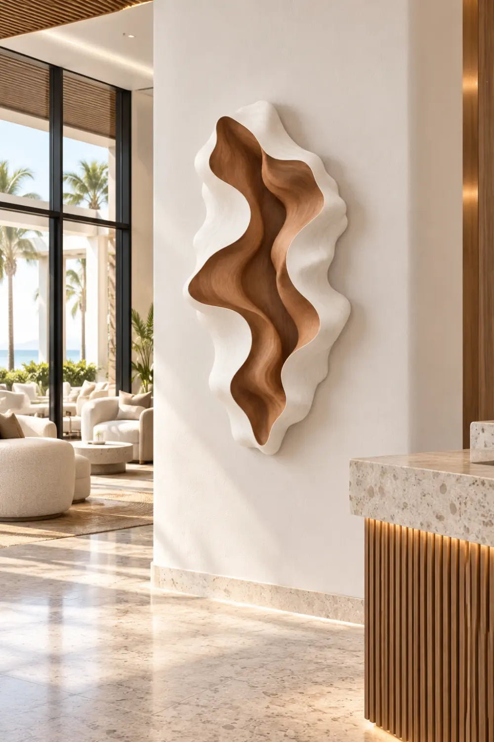 Biomorphic Carved Wooden Wall Sculpture | Modern 3D Relief Wave Art Home Decor