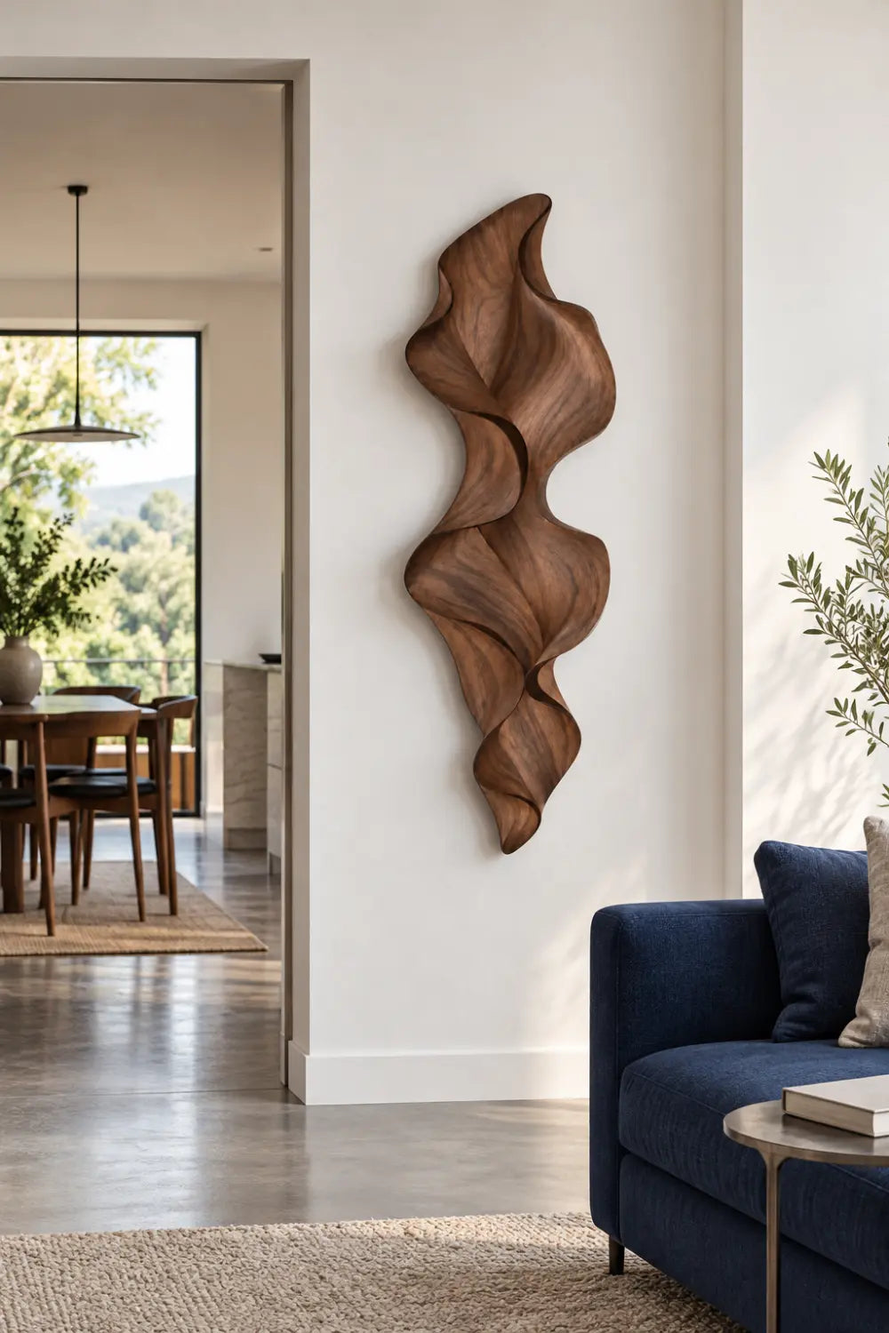 Abstract Fluted Wooden Wall Relief Sculpture | Undulating Vertical Wave Art Decor