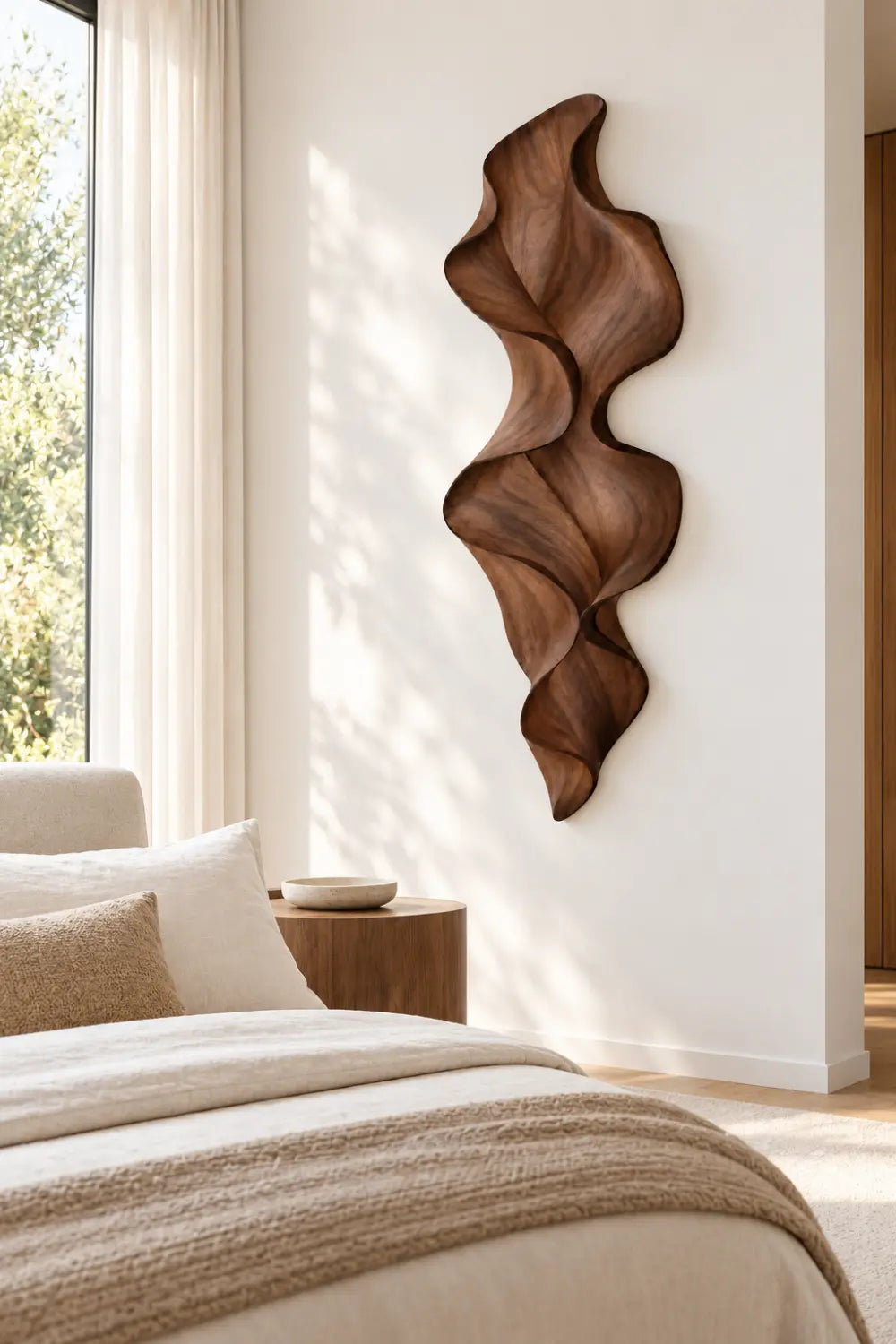 Abstract Fluted Wooden Wall Relief Sculpture | Undulating Vertical Wave Art Decor