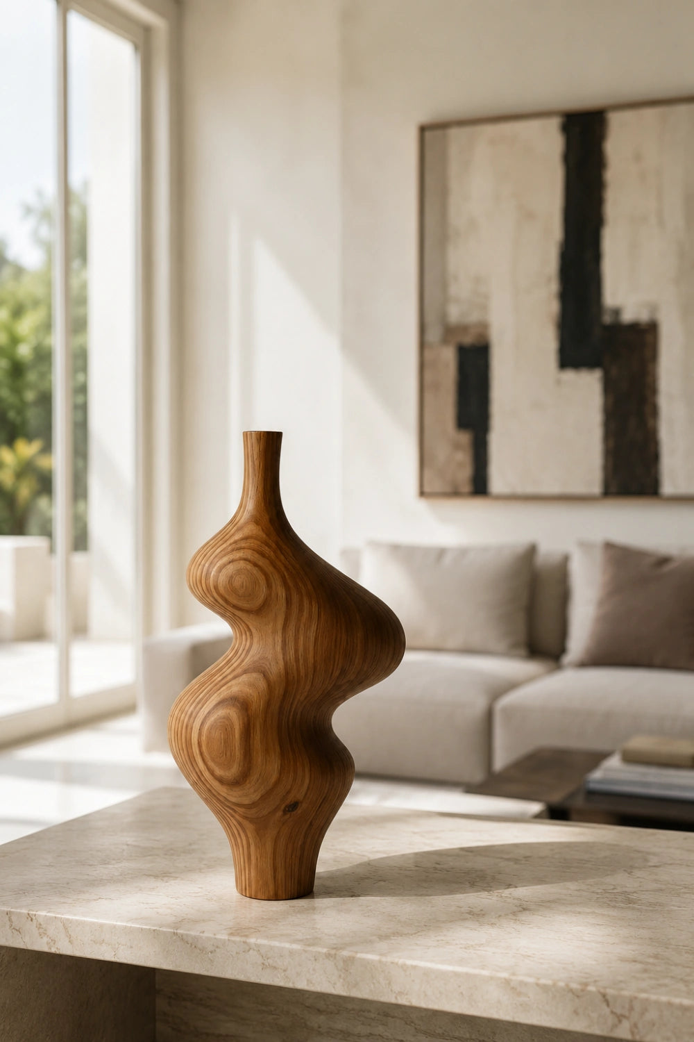 Wabi Sabi Wood Vase Decor | Modernist Curved Accent Vessel