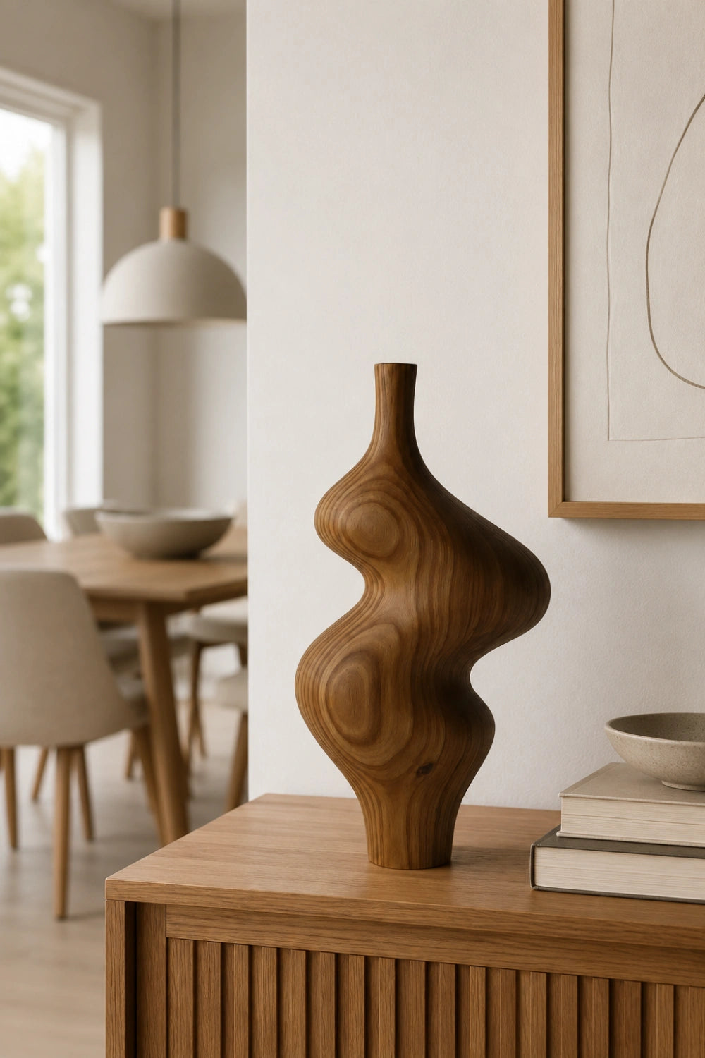 Wabi Sabi Wood Vase Decor | Modernist Curved Accent Vessel