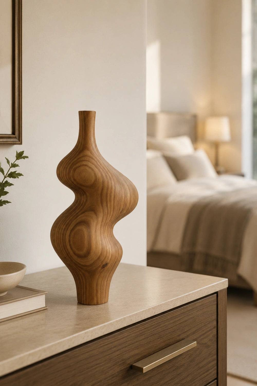 Wabi Sabi Wood Vase Decor | Modernist Curved Accent Vessel