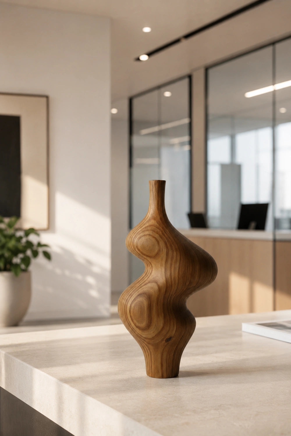 Wabi Sabi Wood Vase Decor | Modernist Curved Accent Vessel