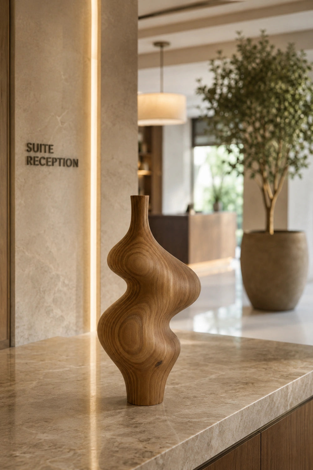 Wabi Sabi Wood Vase Decor | Modernist Curved Accent Vessel