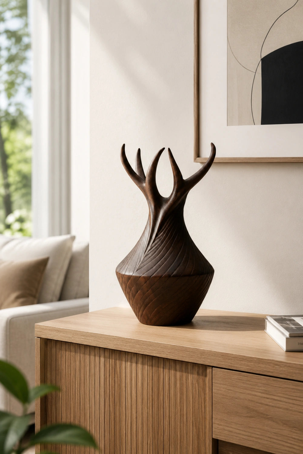 Carved Wood Vase Sculpture | Sculptural Wooden Vessel | Artisan Decor Centerpiece