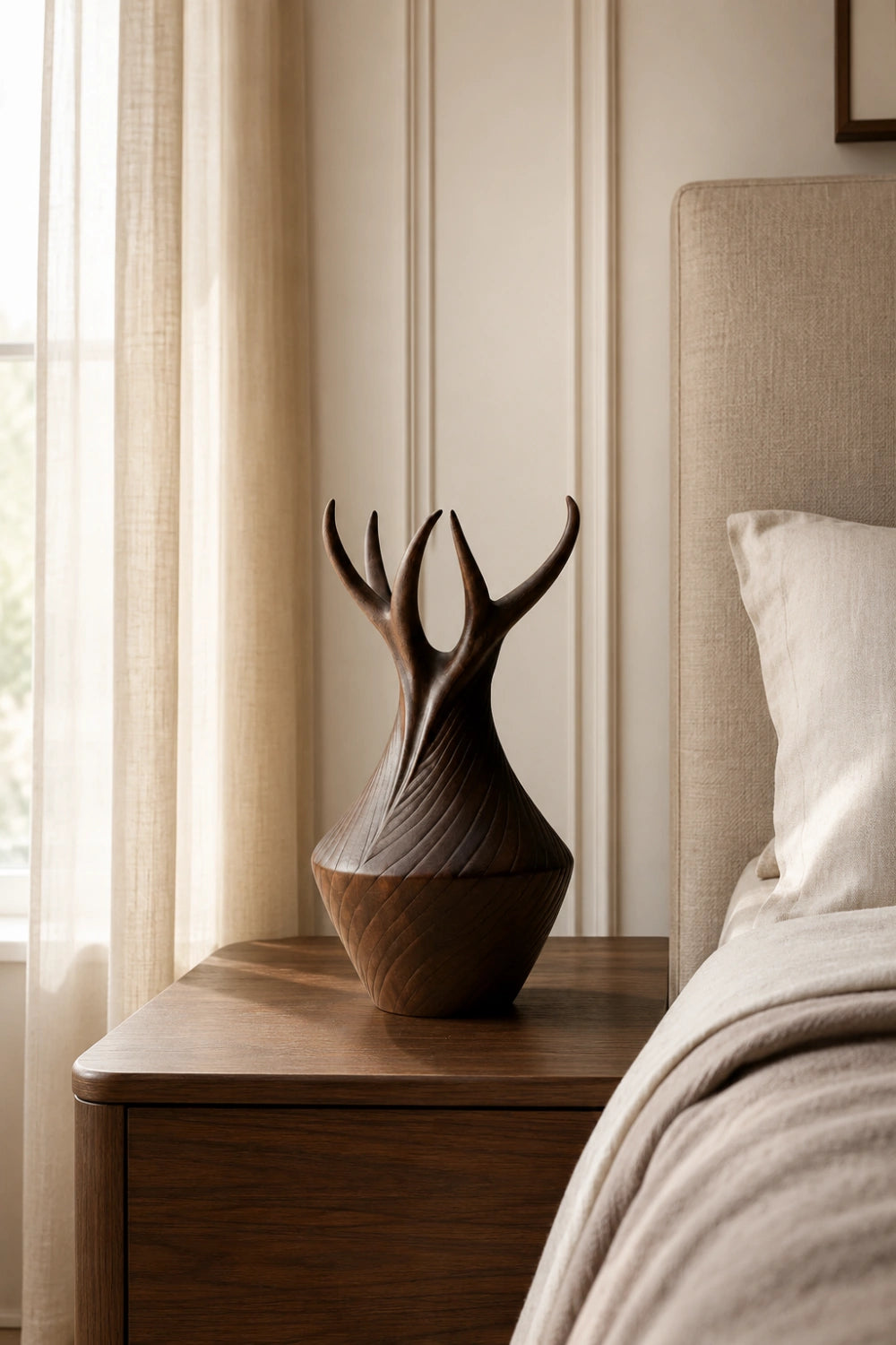 Carved Wood Vase Sculpture | Sculptural Wooden Vessel | Artisan Decor Centerpiece