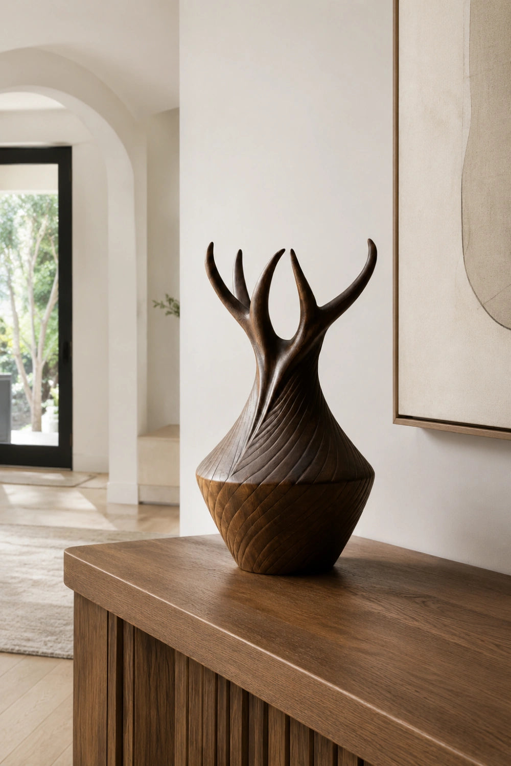 Carved Wood Vase Sculpture | Sculptural Wooden Vessel | Artisan Decor Centerpiece