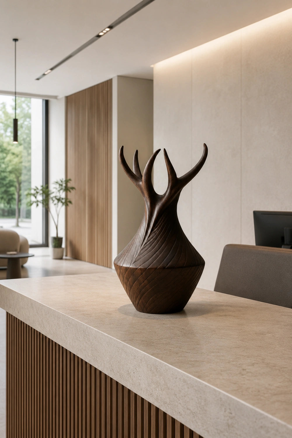 Carved Wood Vase Sculpture | Sculptural Wooden Vessel | Artisan Decor Centerpiece