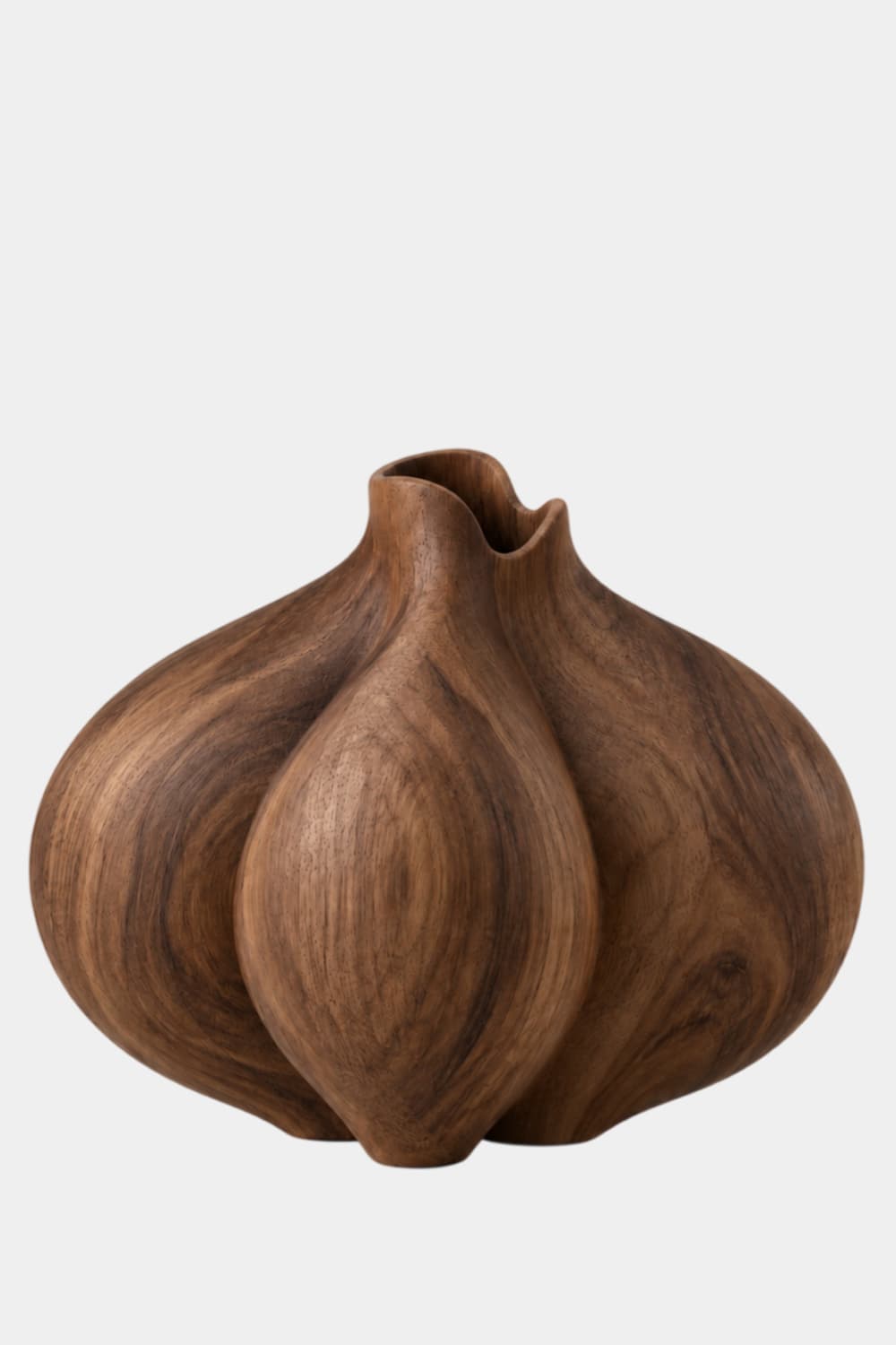 Carved Wooden Garlic Bulb Vase | Multi-Lobed Organic Vessel Accent Decor